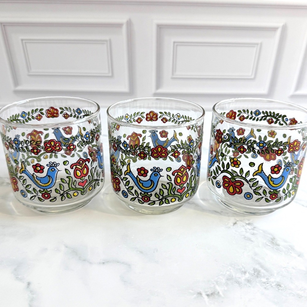 VTG Set (3) Libbey Corelle Country Festival 6 oz. Lowball Juice Glass 3" Tumbler
